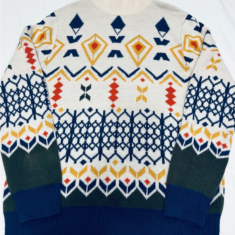 Vintage Paisley & Gray Multicolor Aspen Mock Sweater XL Pullover Scandi Ski cozy